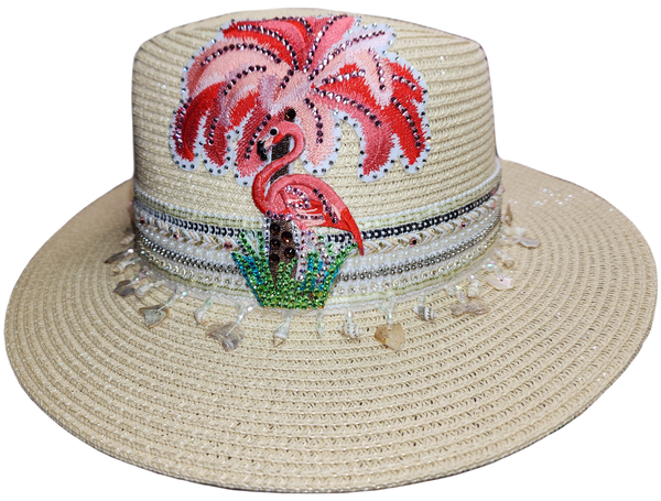 Panama Style Hat with Flamingo