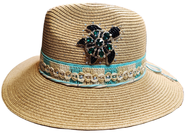 Panama Style Hat with Sea Turtle