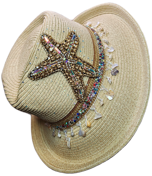 Up Brim Safari Hat with Starfish and Sea Shell trim