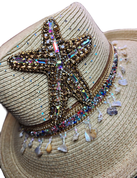 Star Fish Shell Hat Up Brim Safari Hat with Starfish and Sea Shell trim – HatLadyBling