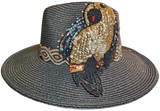 Panama Style Hat with Gold Sequined Parrot