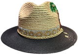 Natural Raffia Panama Style Hat with Sea Turtles and Palm Tree