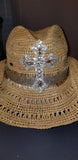Scala 100% Raffia hat done in Swarovski crystals.