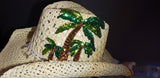 Western Style Summer Hat with Palm Trees and Sea Shell trim
