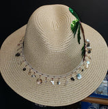 Panama Style Summer Hat with Palm Trees and Sea Shell trim