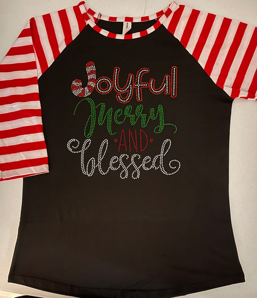 Joyful, Merry & Blessed - Bling Shirt